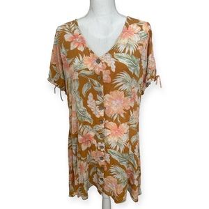 Rip Curl Always Summer Hawaiian Floral Mini Button Down Dress NWT